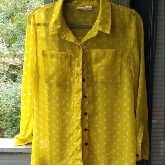 Mudd Yellow sheer polka dot blouse - Picture 5 of 10